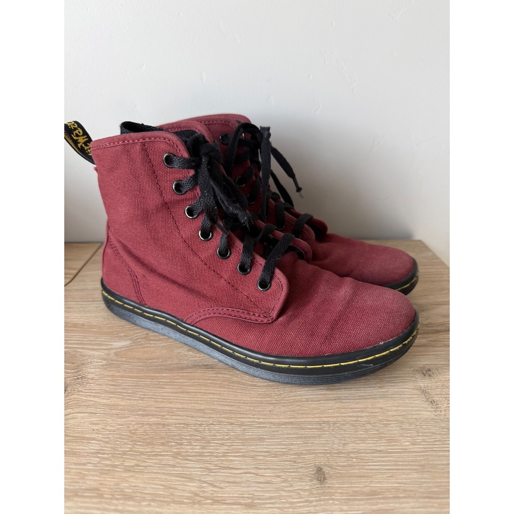 Dr. Martens Shoreditch Canvas Boots Cherry‎ Red High Top Sneakers Womens 7